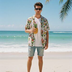 Rick and Morty Flamingo Hawaiian Shirt Adult Swim Ripple Junction Men's Medium